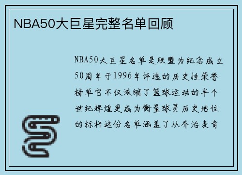 NBA50大巨星完整名单回顾
